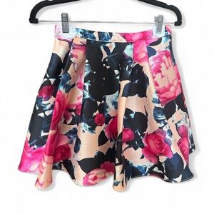 B. Darlin Peach Pink & Navy Floral Skater Skirt Juniors 3/4 (Women’s 0/2)